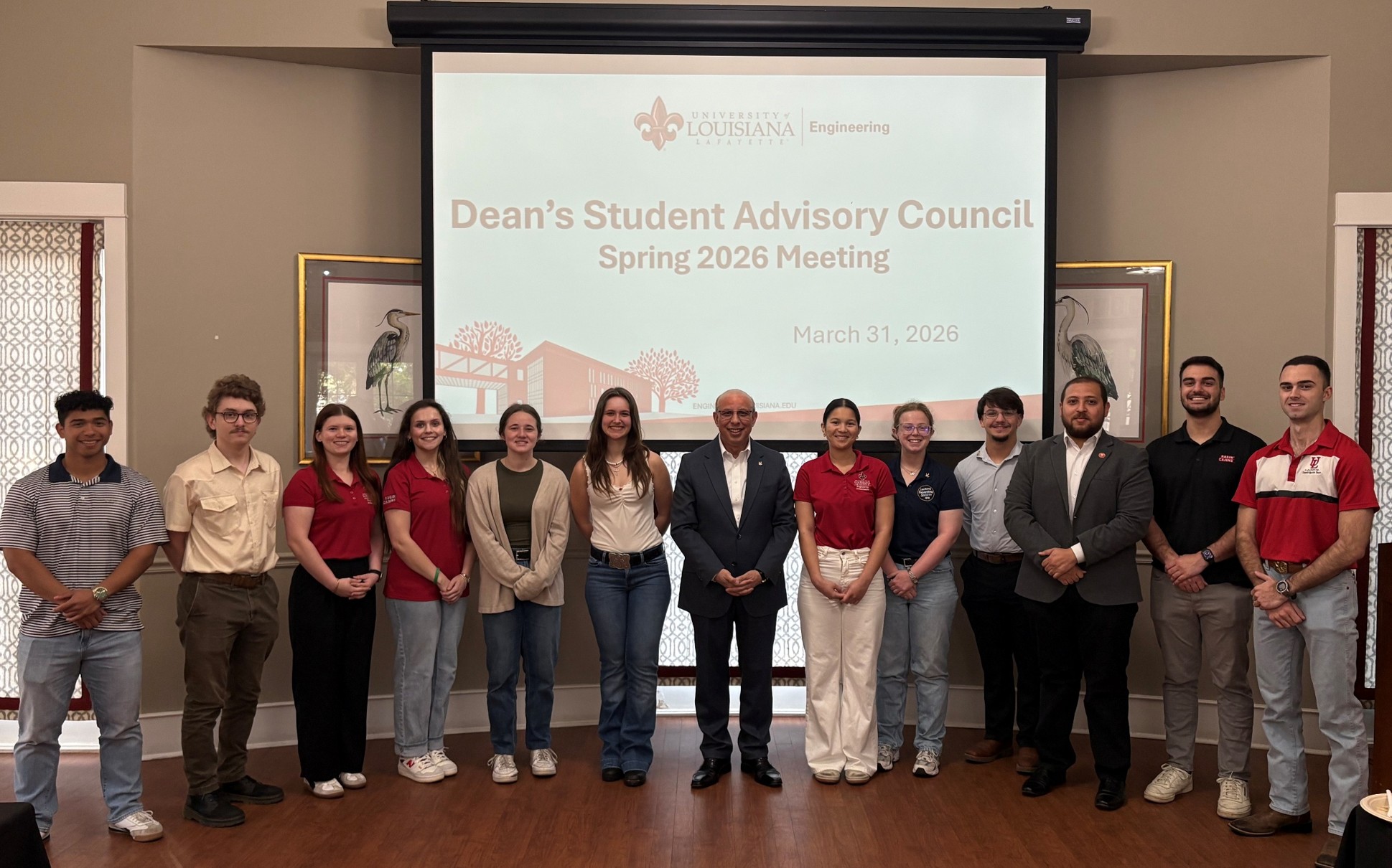 Picture of a group of DSAC members who attended the DSAC Spring 2026 meeting along with Dean Khattab in the center of the group.